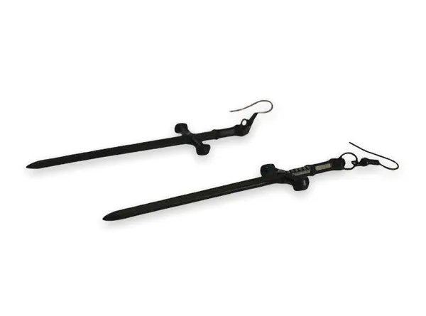 Black Goth Sword Pendant Long Hook Earrings - Image 4