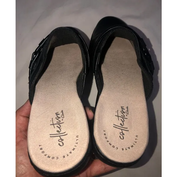 Clarks Collection Black Leather Clog Mules Size 7.5 Comfort Boho Slip On Shoes - Image 5