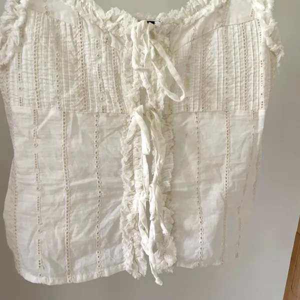 Zara Ruffle Eyelet Lace Tie Front Tank Top in White - XS - Image 6