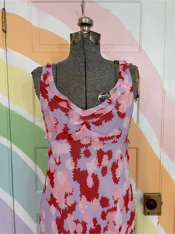 Anthropologie Deletta Silk Floral Y2K Whimsical Midi Dress Sz 8 💛🎀 - Image 2