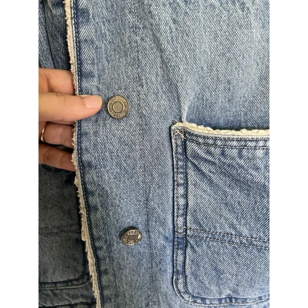 GAP Patch Pocket Sherpa Denim Jacket Chore Coat Barn Style Xs Petite Oversized - Image 6
