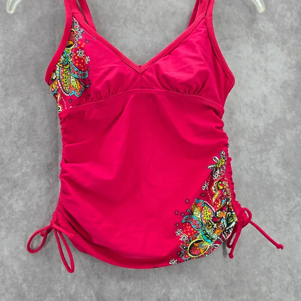 Athleta Pink Floral‎ Scrunch Tie Padded Swimwear Tankini Tank Top Medium 34 B/C - Image 4