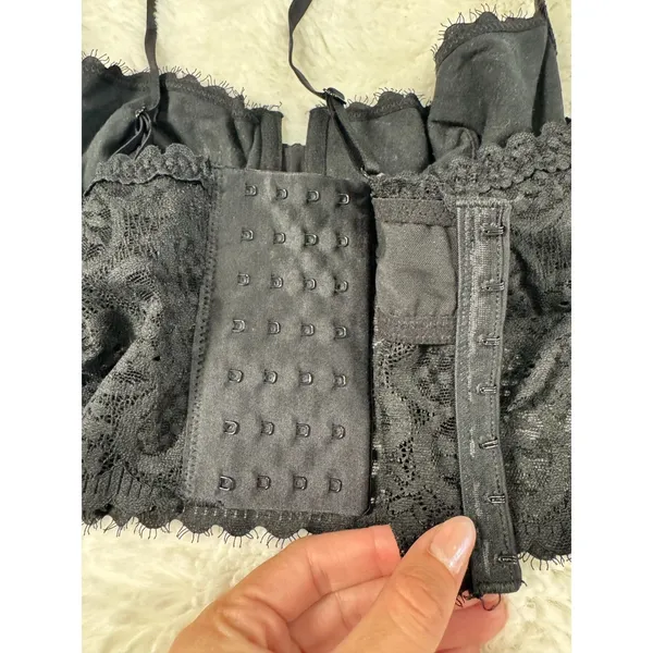 Aerie Black Lace Balconette Bra 34C Underwire Floral Scalloped Trim - Image 4