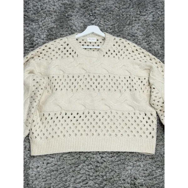 Allie Rose Cream Cable Knit Open Stitch Sweater Womens Size M Oversized Crochet Pullover - Image 9