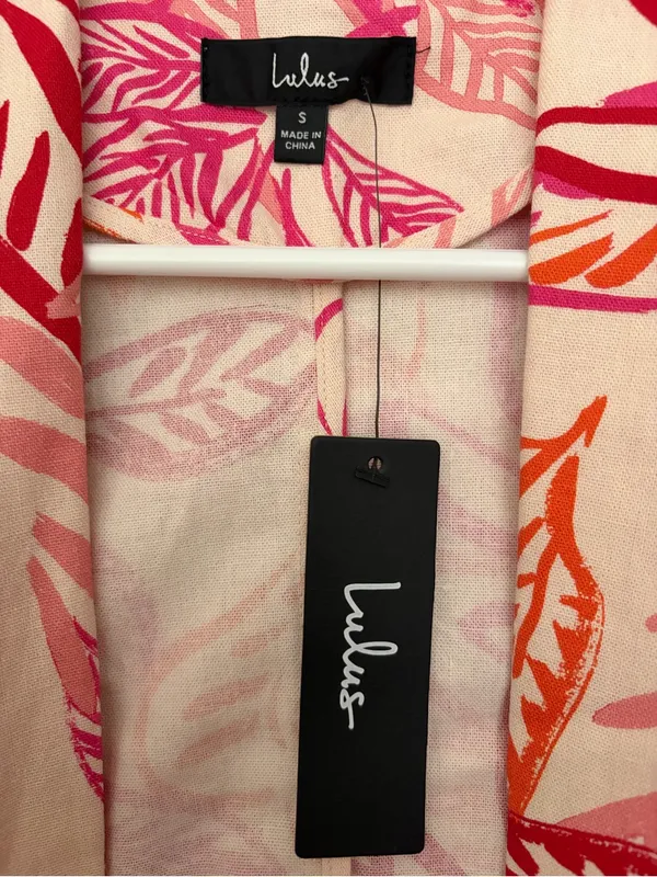 NWT Lulus Women Pink Orange Tropical Leaf Print Linen Blend Blazer Jacket S(A886 - Image 7