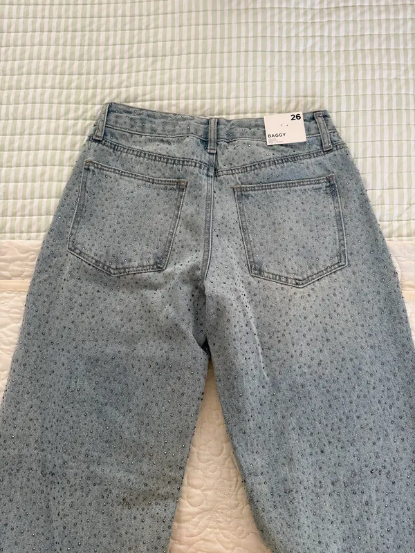 Rhinestone Jeans Forever 21 Straight-Leg Blue denim - Image 4