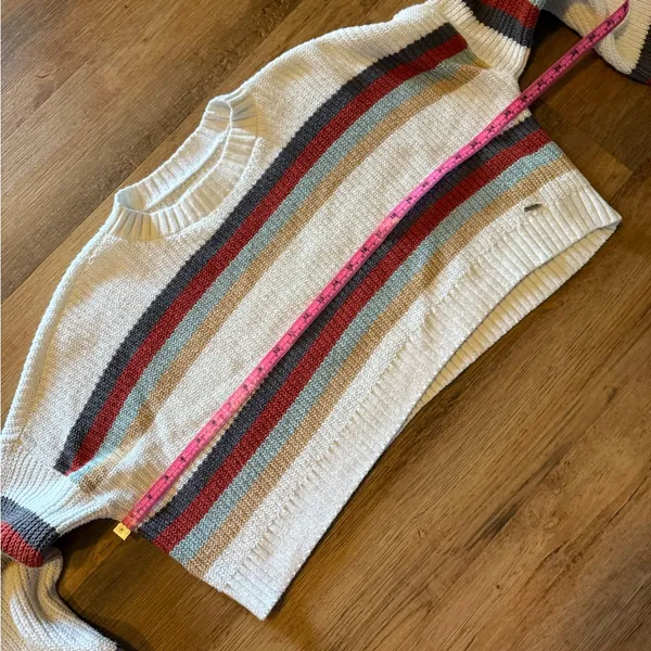 Hollister Striped Cropped Sweater - White, Red, Brown, Tan Size XS Cozy, Y2K - Image 6