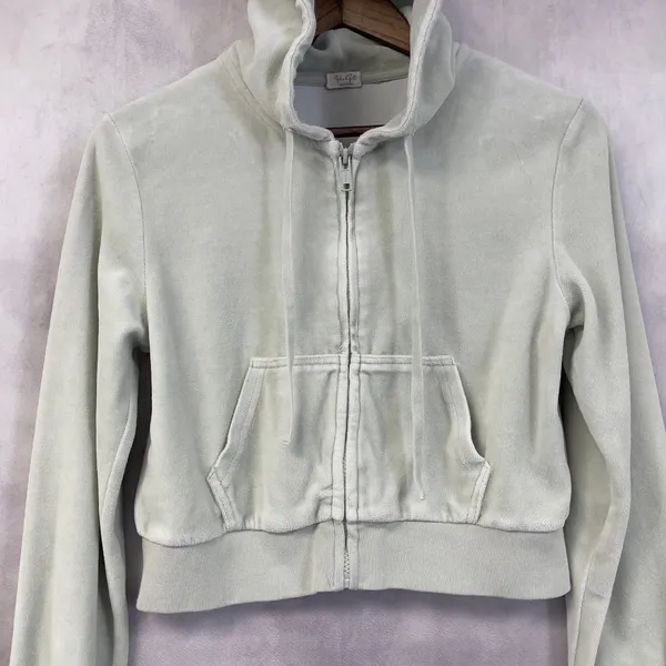 John Galt Brandy Melville Velour Zip Up‎ Hoodie Women OS Crop Soft Street Y2K - Image 5