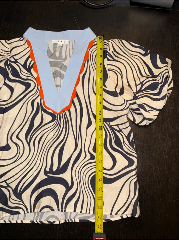 THML Cream and Black Printed Puff-Sleeve Top with Light Blue & Orange Trim - Image 5