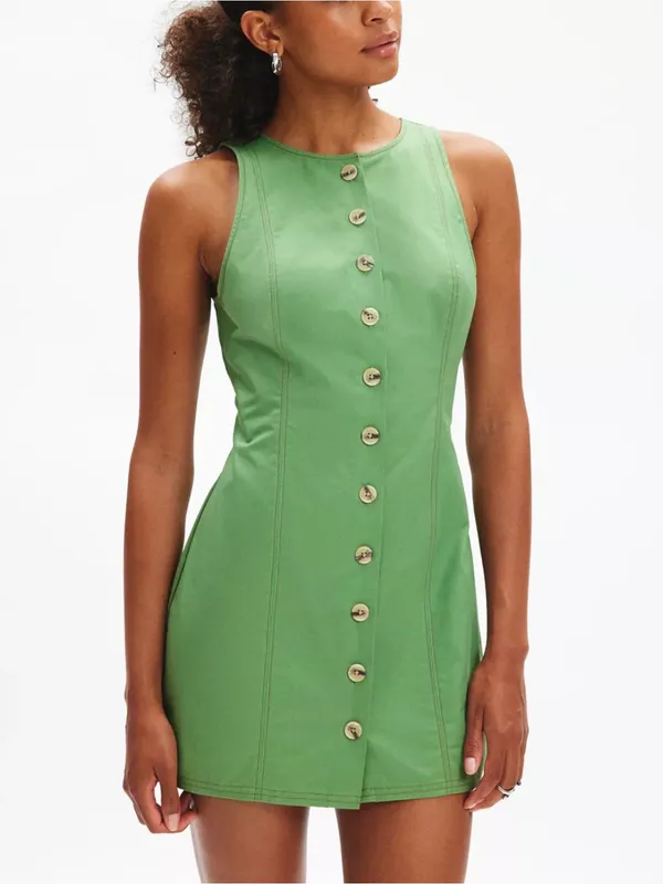 KIMCHI BLUE Sandy Open Back Green Button-Front Sleeveless Mini Dress - Image 2