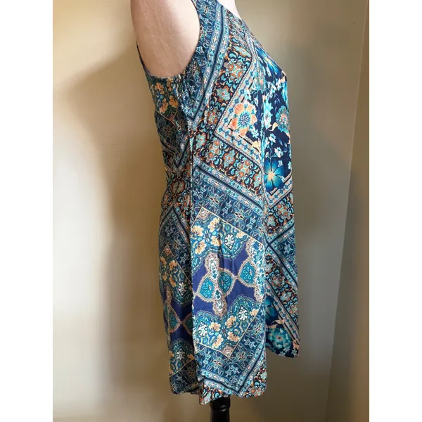 Maurice's Blue Floral fairy whimsi Boho Rayon Sleeveless mini Dress Small resort beach y2k - Image 2