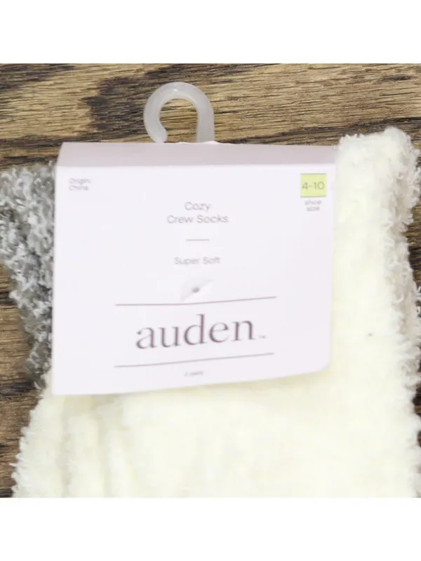 NWT Auden Marled Cozy Fuzzy Crew Socks 2-Pack 91230364 Ivory / Charcoal gray S - Image 4