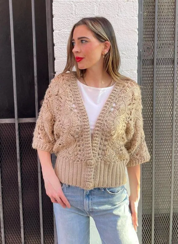 Cream handmade crochet bohemian cardigan/ fits size s-m best - Image 2