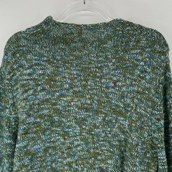 ONE GIRL WHO Sweater Women's M/L‎ Green Blue Flecked Ribbed One Button Cardigan - Image 12