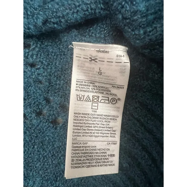 NWT Gap Pointelle Knit Sweater Crewneck Pullover Blue‎ Size L /wool - Image 6