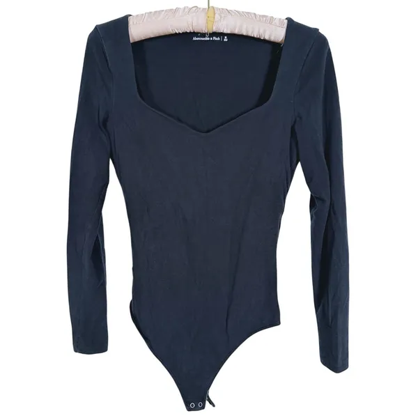 Abercrombie & Fitch Sweetheart Long Sleeve Bodysuit Medium Black Layer Minimal - Image 2