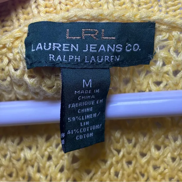Lauren Ralph Lauren Open Knit Highlighter Yellow Sweater Medium Linen Blend - Image 6