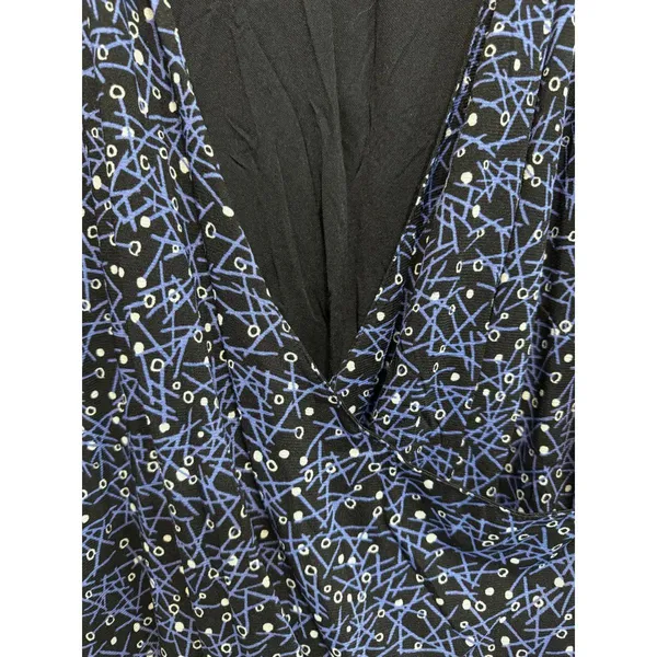 Charter Club Woman Deep V-Neck Blue and Black Pattern Blouse Plus Size 1X - Image 3