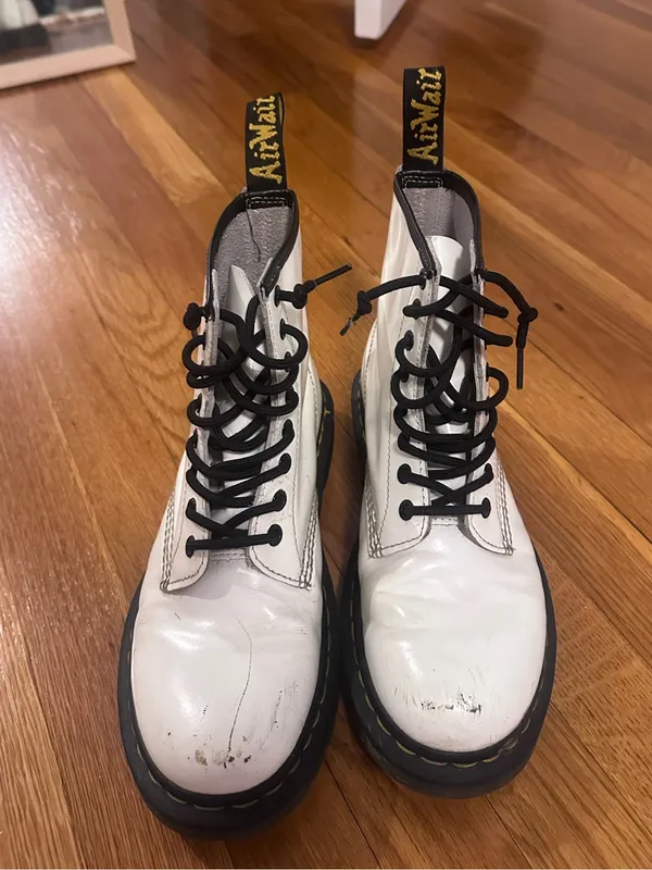 Dr. Martens White 1460 Leather Boot with Yellow Stitching - Image 3
