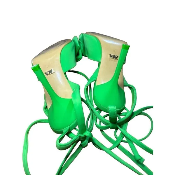 Zara Green Slingback High Heel Shoes With Bow‎ Sz 37 / 6.5 - Image 5