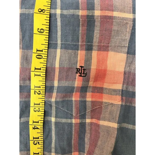 Lauren Ralph Lauren Plaid Linen Long Sleeve Monogram button down Shirt Womens S - Image 3