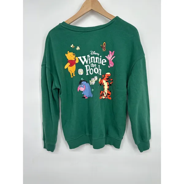 Disney Winnie the Pooh Sweatshirt Women Medium Green Graphic Pooh Tigger Eeyore - Image 3