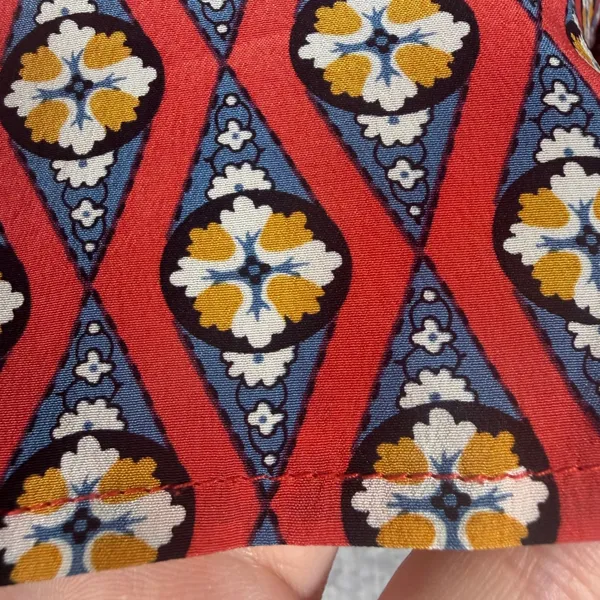 Kachel Size-2 Blouse Red Blue Geometric Diamond 100% Silk Smocked - Image 9