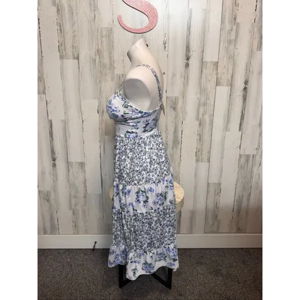 Almost Famous Blue Floral Tiered Midi Dress Women’s Small – Cottagecore Summer D - Image 4