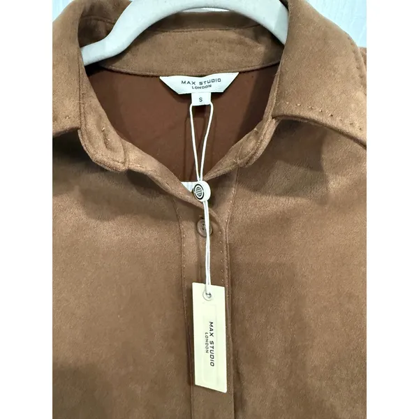 Faux Suede‎ Short Sleeve Brown Top Womens S NWT - Image 2
