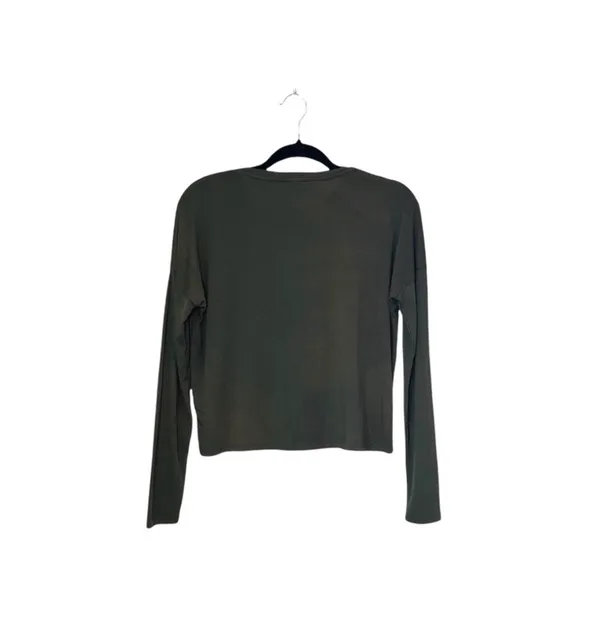 Garage Cropped Tee Solid Olive Green Long Sleeve Crew Neck Basic - Image 6