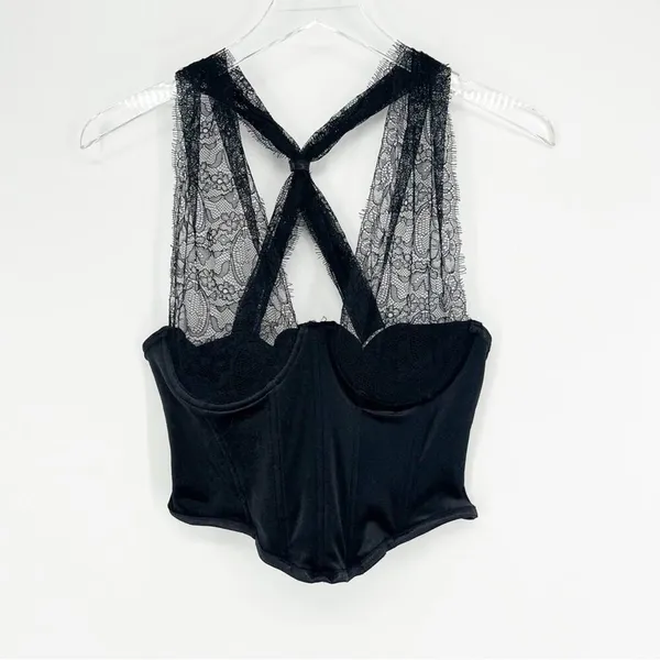 NWT‎ Lulus Flirty Influence Lace Velvet Bustier Halter Top S Black Coquette - Image 3
