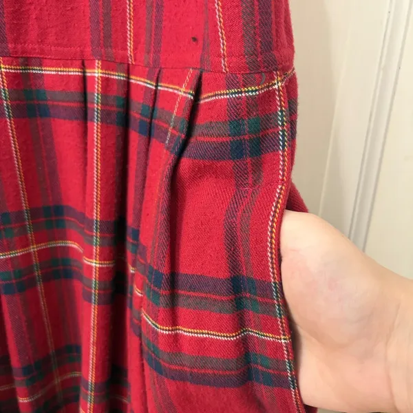 VTG H. Stockton 90s Midi Jumper Dress 10 Red Plaid‎ Farm Prairie Modest Grunge - Image 5