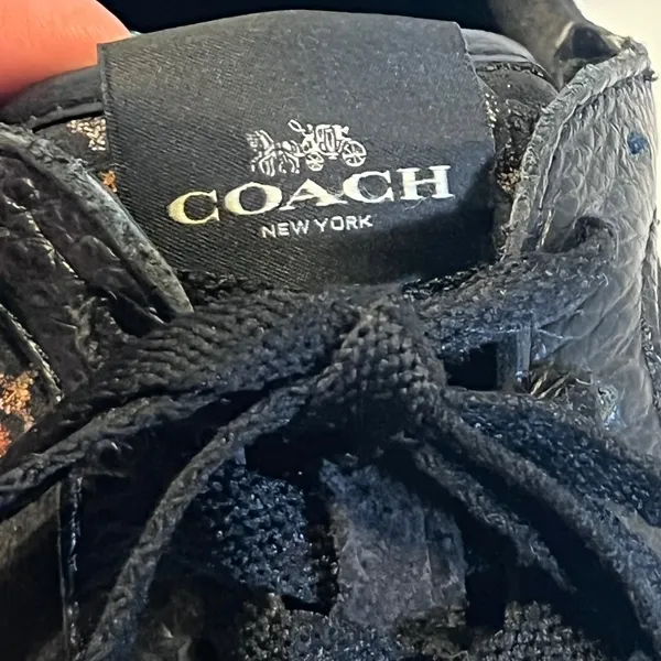 Coach Sneakers Women Black Glitter Floral Leather Suede‎ Low Top - Image 8