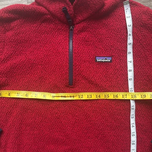 Patagonia Red Sweater Navy Trim 1/4 Zip Fleece Pullover XL Unisex - Image 4