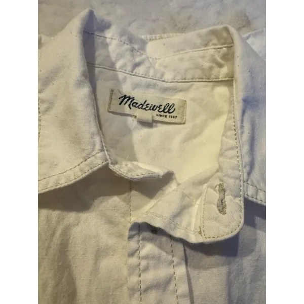 Madewell The Linen Blend Shirt Sz Medium White Button Up Classic Core Side Slit - Image 6