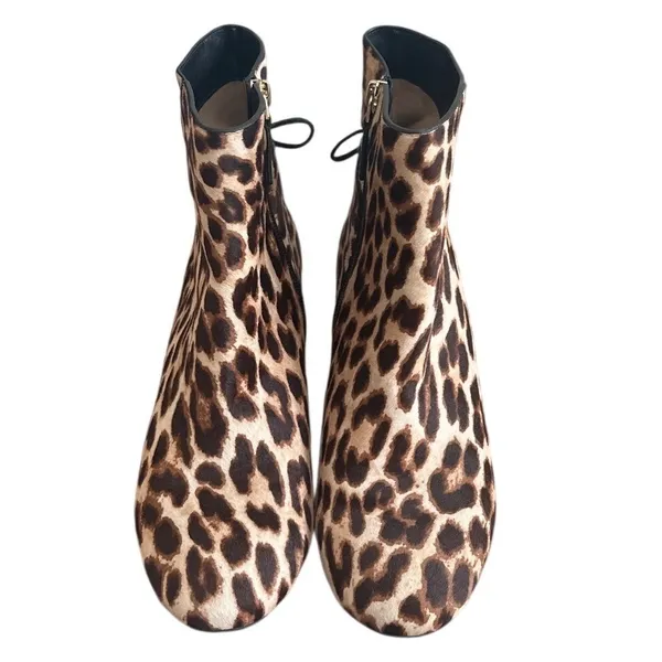 Tory Burch Laila Leopard Calf Hair Ankle Booties Bow Size 8.5 - Image 2