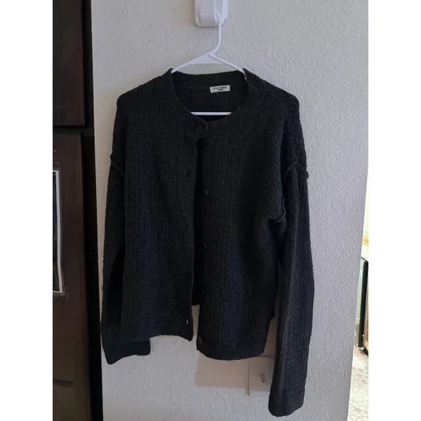 Max Studio London Womens Charcoal‎ Gray Ribbed Button Front Cardigan Sweater - Image 2
