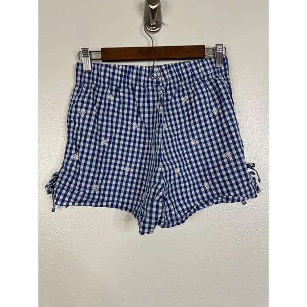 American Eagle The Summer I Turned Pretty Gingham Daisy Shorts Blue White XXS - Image 2