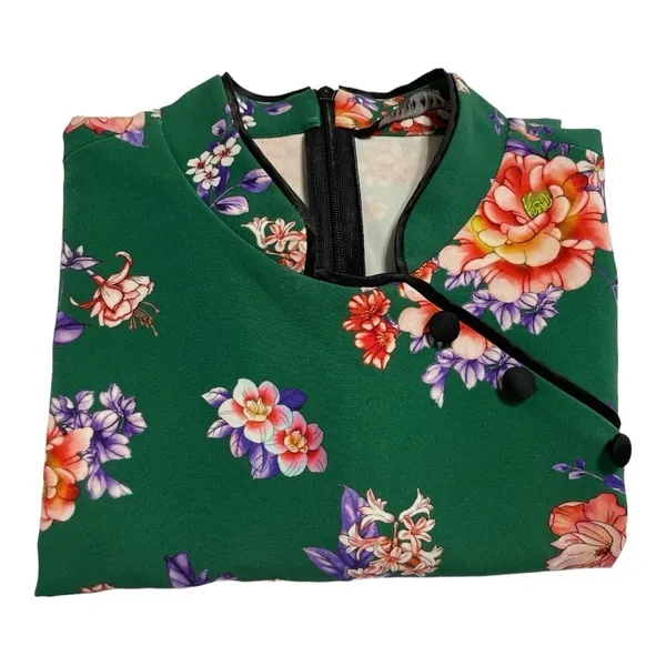 ZARA WOMAN Cheongsam Mini Dress Mandarin Collar Green Floral Size Small - Image 13