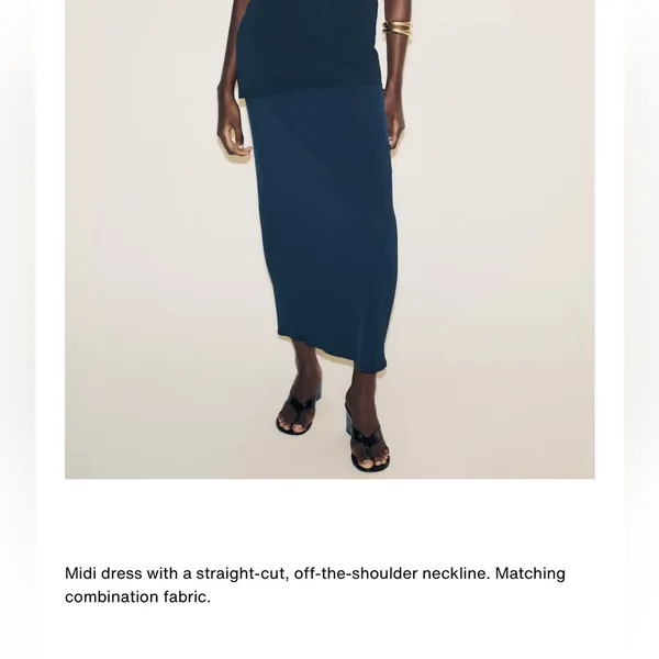 Zara NWT navy blue drop waist combination midi dress - Image 2
