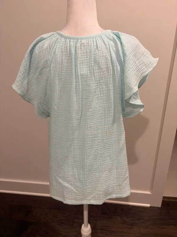 New With Tags Evereve Roan & RyanElliott Gauze Split Neck Top Sz M - Image 3