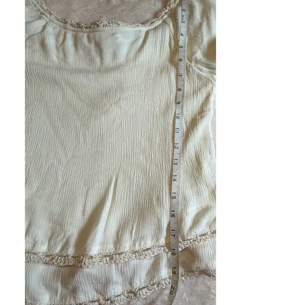 Super B Cream Crochet Lace Trim Gauze Peasant Blouse Top Medium - Image 9