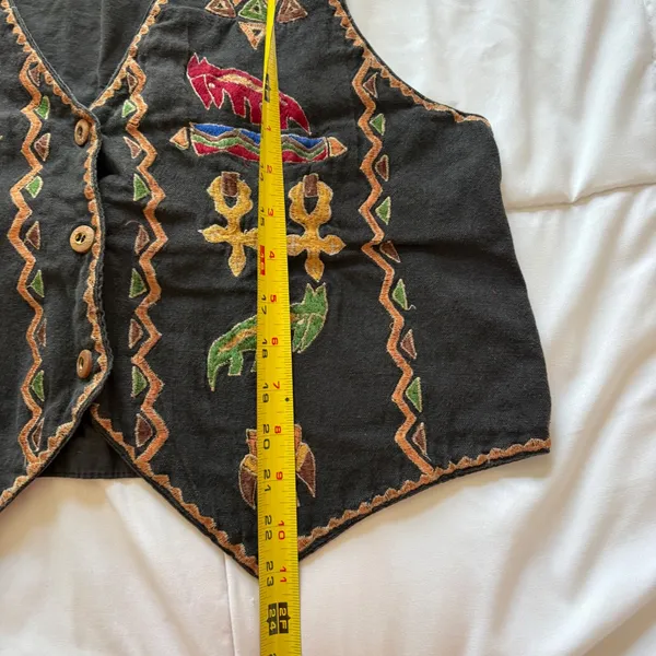 Vintage DD Black Embroidered Tribal Aztec Animal Cotton Vest Medium Boho Y2K 80s - Image 4