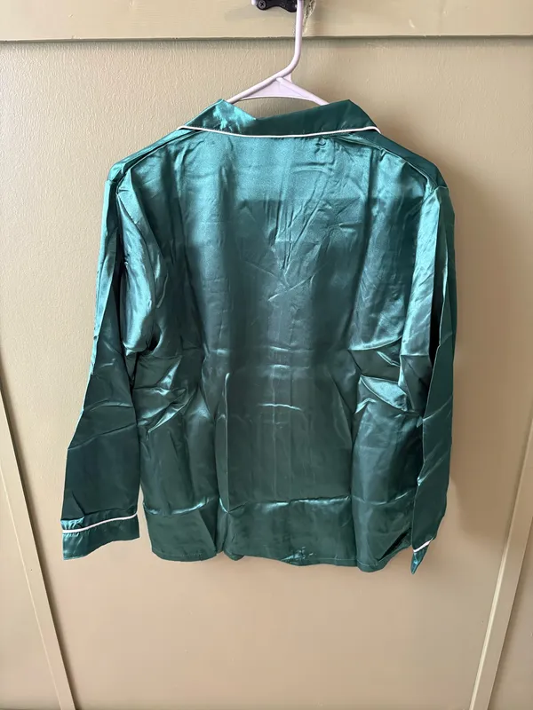 Emerald Satin Button Front Pajama Set Green Size XXL - Image 3