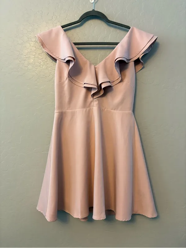 Lulus Divine Darling Light Pink Ruffled Skater Dress size large - Image 3