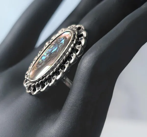 Vintage Ring Abalone Inlay Ring Statement Ring - Image 3