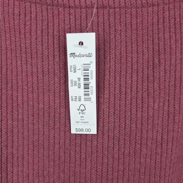 NWT Madewell Ribbed Bodycon Mini Dress Large Burgundy Square Neck Long Sleeve - Image 4