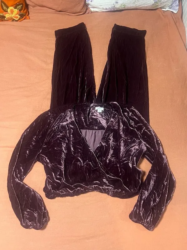 Sundance Purple Wide Leg Jumpsuit SZ M Boho Whimsigoth Artsy Tie Waist - Image 3