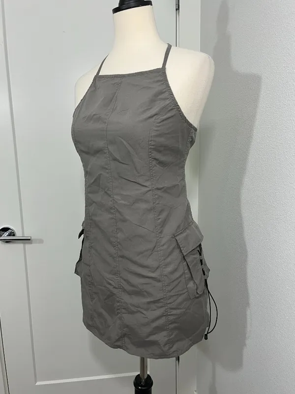 Motel Rocks XS Extra Small Gray Schmidt Cargo Mini Dress - Image 3