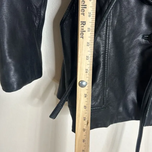 Vtg winlit ladies Y2K black leather jacket cinch waist size small retro‎ - Image 7